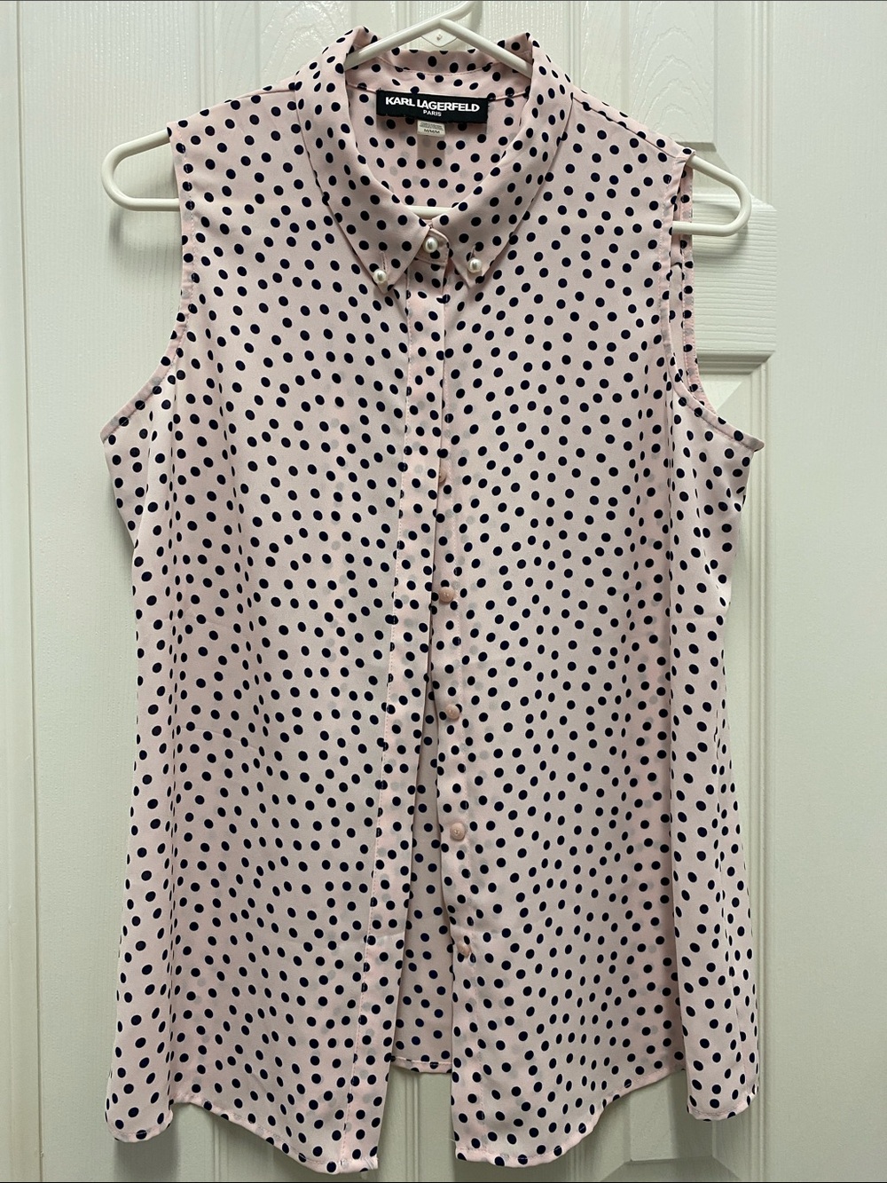 Karl Lagerfeld Pink Sleeveless Polka Dot Button-Front Blouse